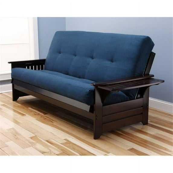 Kodiak Furniture Phoenix Queen Futon with Suede Fabric Mattress in Blue/Espresso