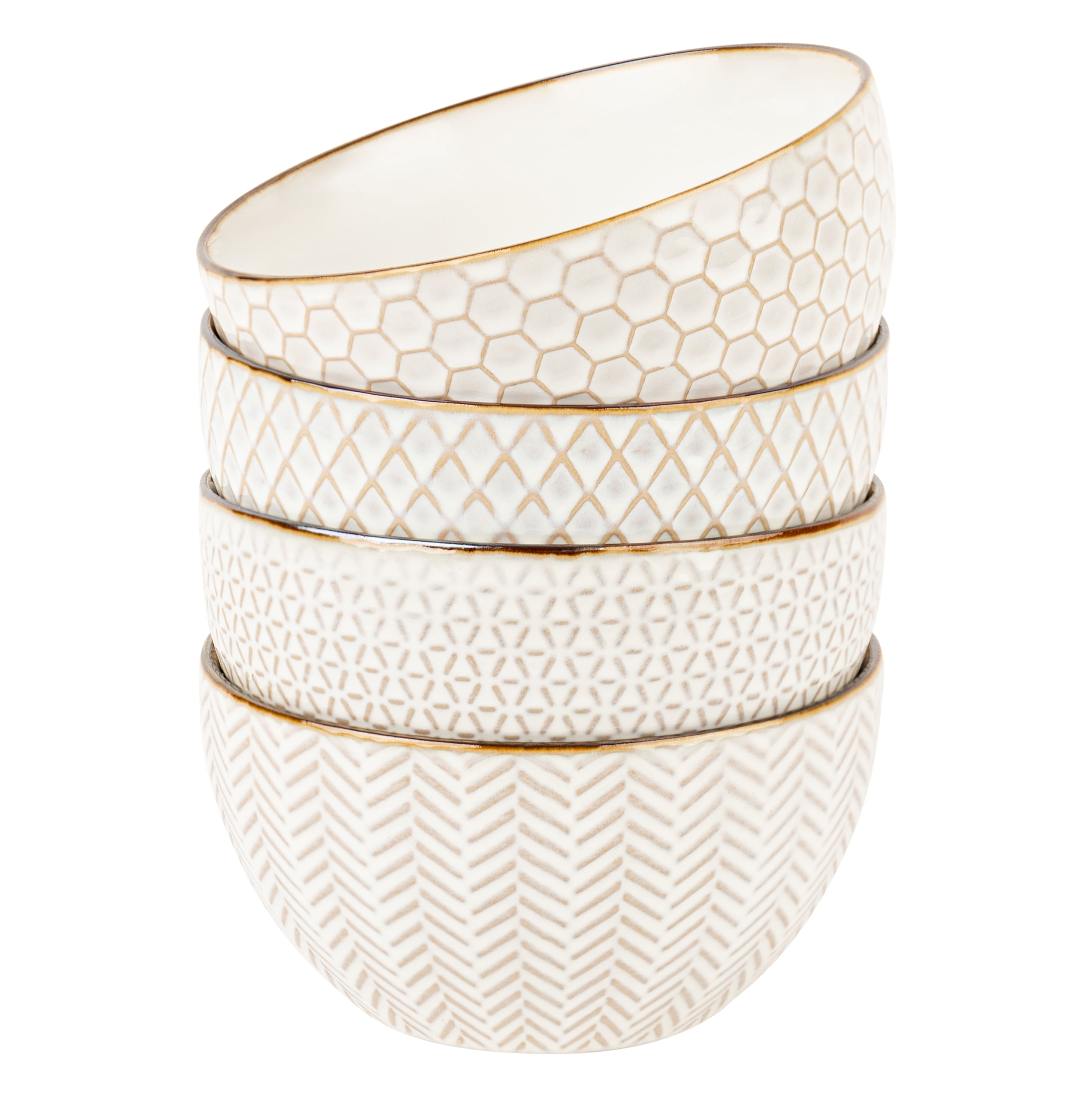 Kook Ceramic Cereal Bowls, 22 oz, Set of 4, Narbonne Collection