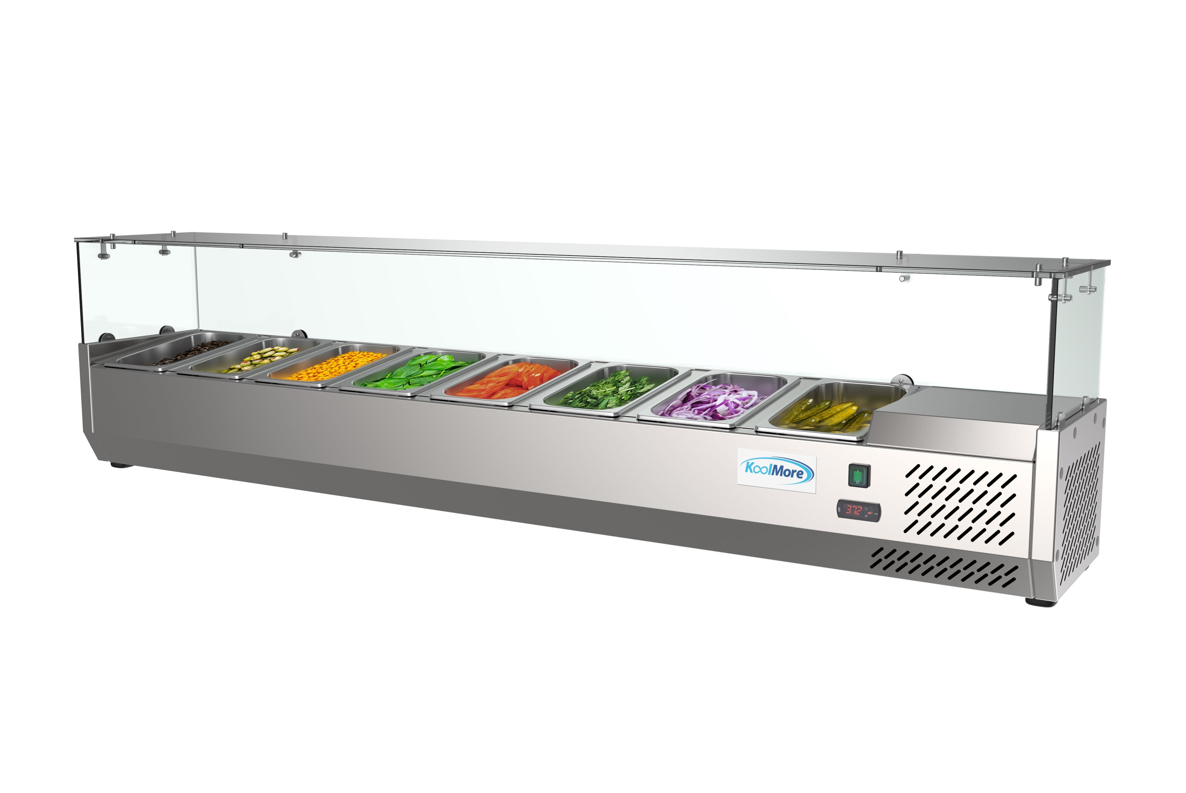 KoolMore 71 in. Eight Pan Refrigerated Countertop Condiment Prep Station