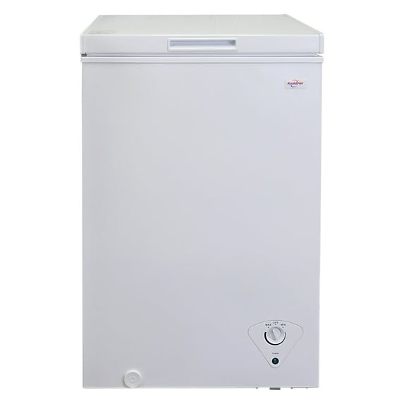 Koolatron 3.5 cu ft Compact Chest Freezer 99L White Manual Defrost Deep Freeze Storage Basket Space-Saving Flat Back