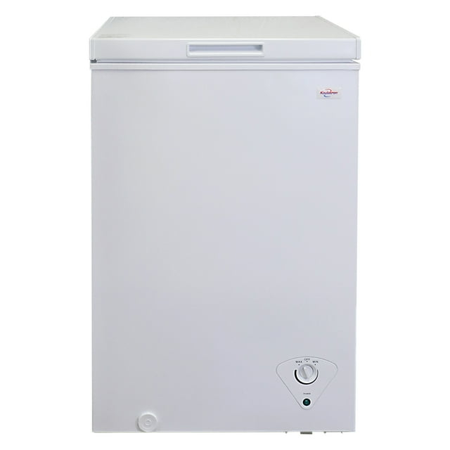 Koolatron 3.5 cu ft Compact Chest Freezer 99L White Manual Defrost Deep Freeze Storage Basket Space-Saving Flat Back