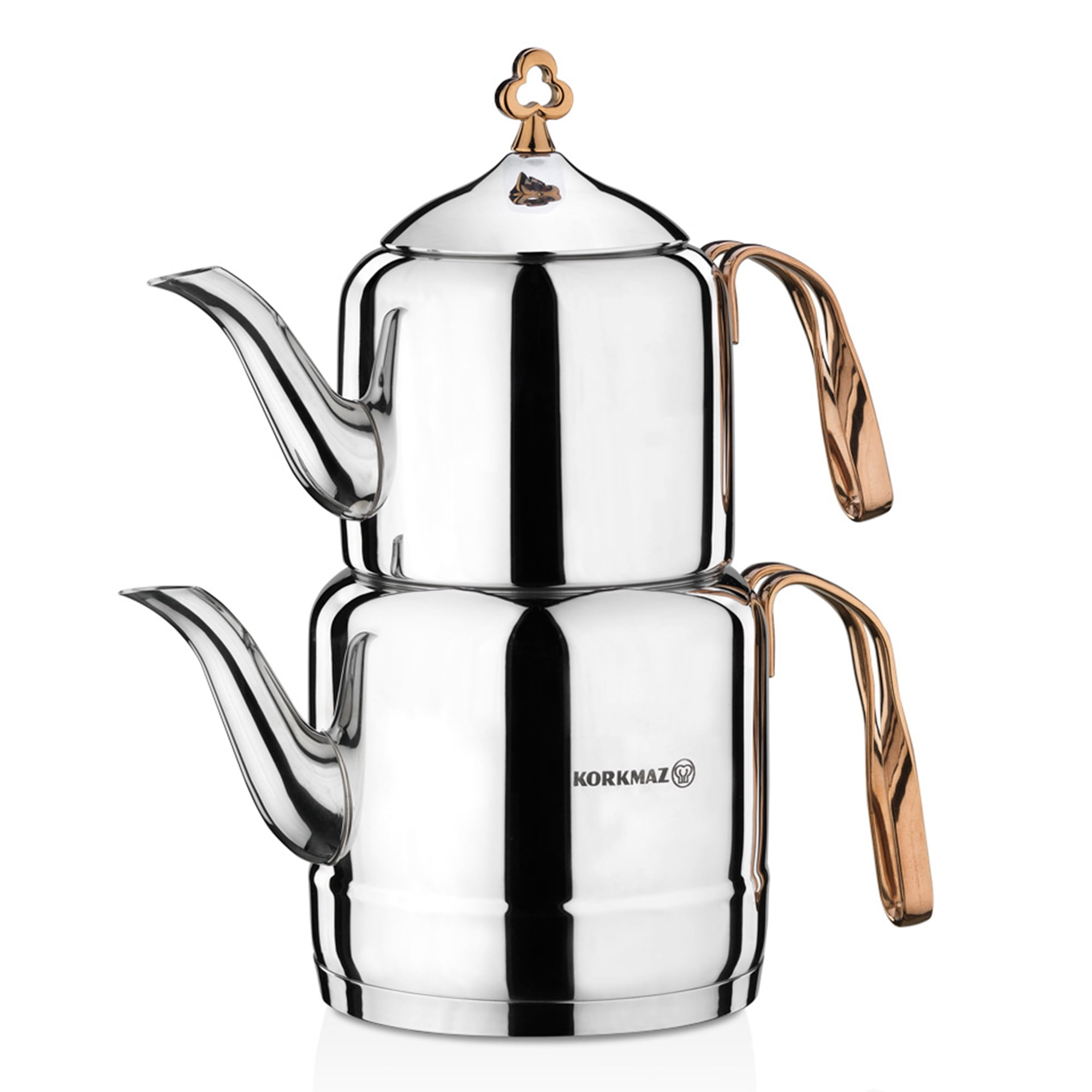 korkmaz A213 intemani Tea Pot Rose Gold, Stainless Steel, Solar Base, Teapot Sets for Adults, Turkish Tea Set