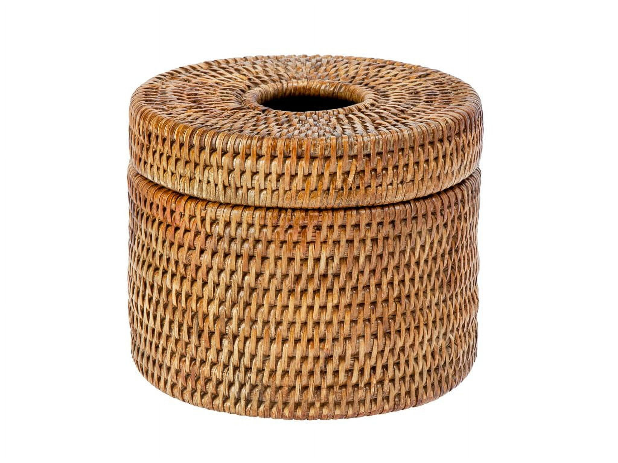 Kouboo La Jolla Handwoven Rattan Toilet Roll Stand, Toilet Paper Cover, Storage Single Roll And Tissues Protector In Bathroom, Round Toilet Holder Basket, Honey Brown