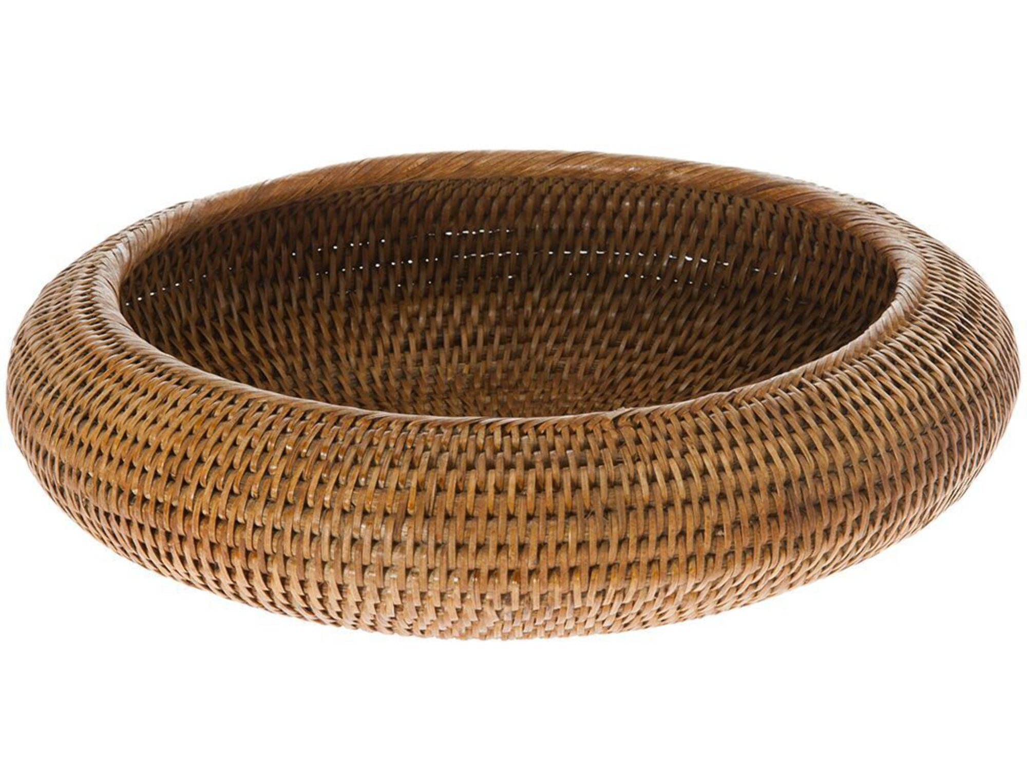 Kouboo La Jolla Rattan Fruit Bowl, Handmade Rattan Round Bowl for Fruit Serving, Decorative Kitchen Counter Bowls, Honey Brown