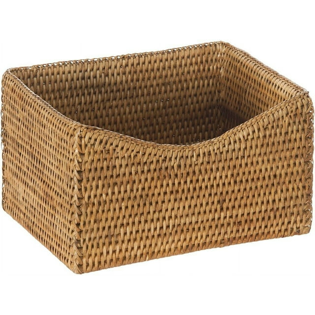 Kouboo La Jolla Rattan Organizing & Shelf Basket, Hand Woven Basket For Shelves, Foldable Cube Storage Baskets Bins, Pantry, Honey Brown