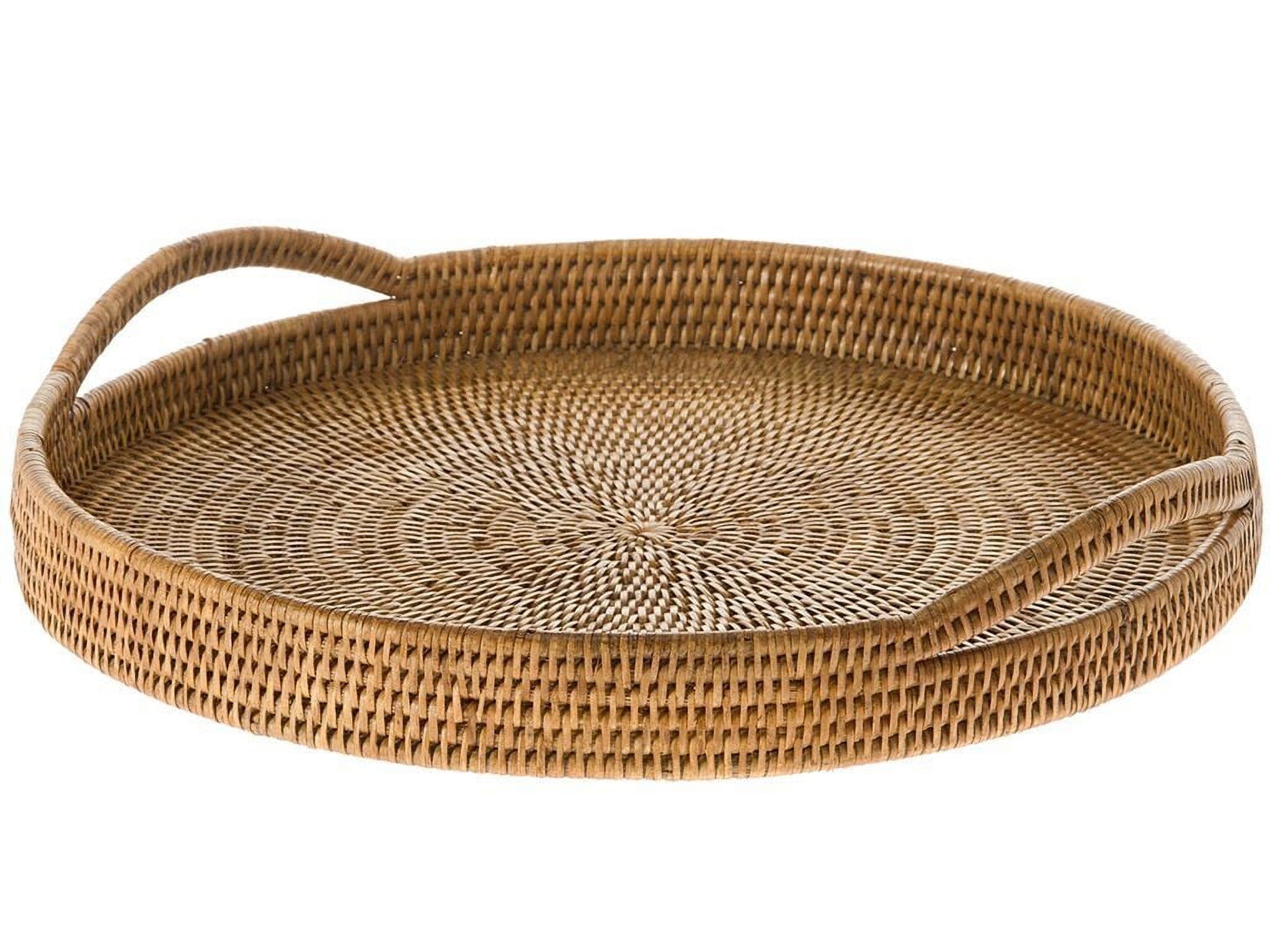 Kouboo La Jolla Round Serving Tray, Serving Tray With Handles, Hosting Tray, Party Tray, Ottoman Tray, Grill, Fruit, Display Tray, Honey Brown