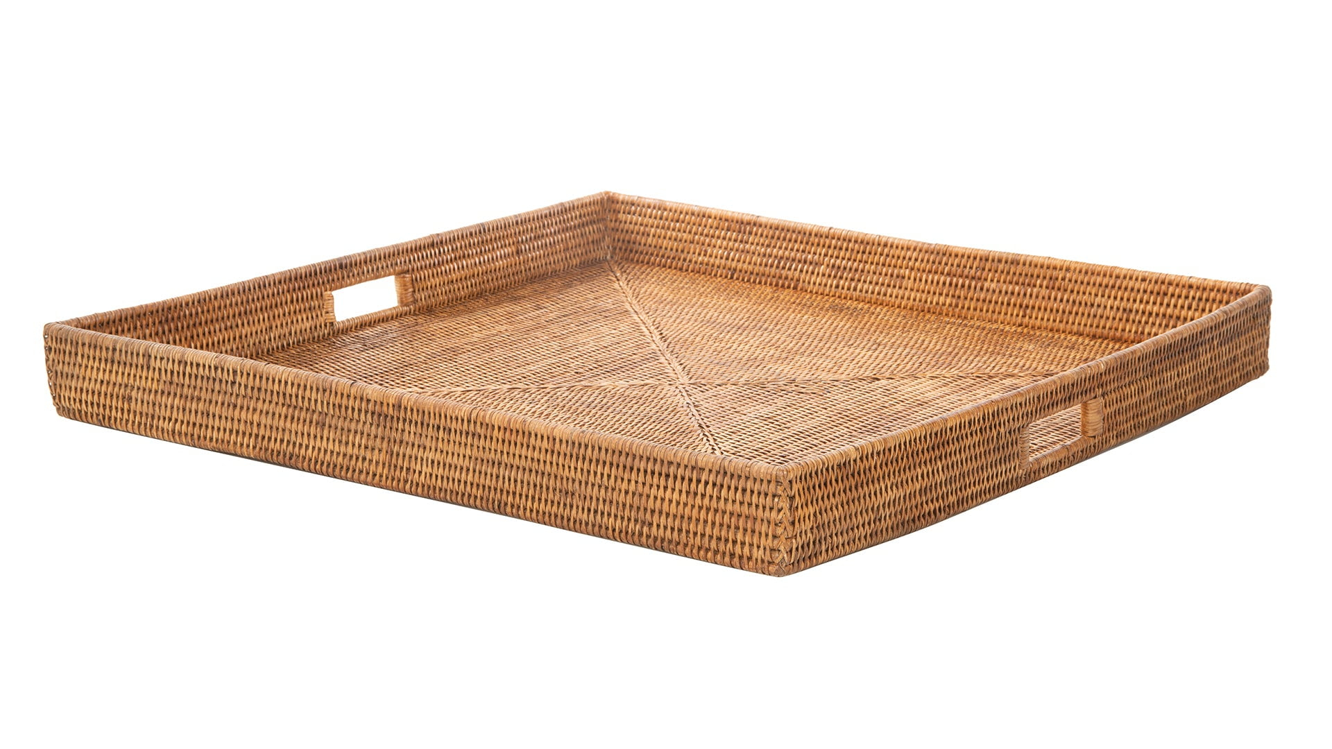 Kouboo La Jolla Square Rattan Jumbo Sized Centerpiece and Ottoman Tray, for Coffee Table, Breakfast, Drinks, Snack, Bread