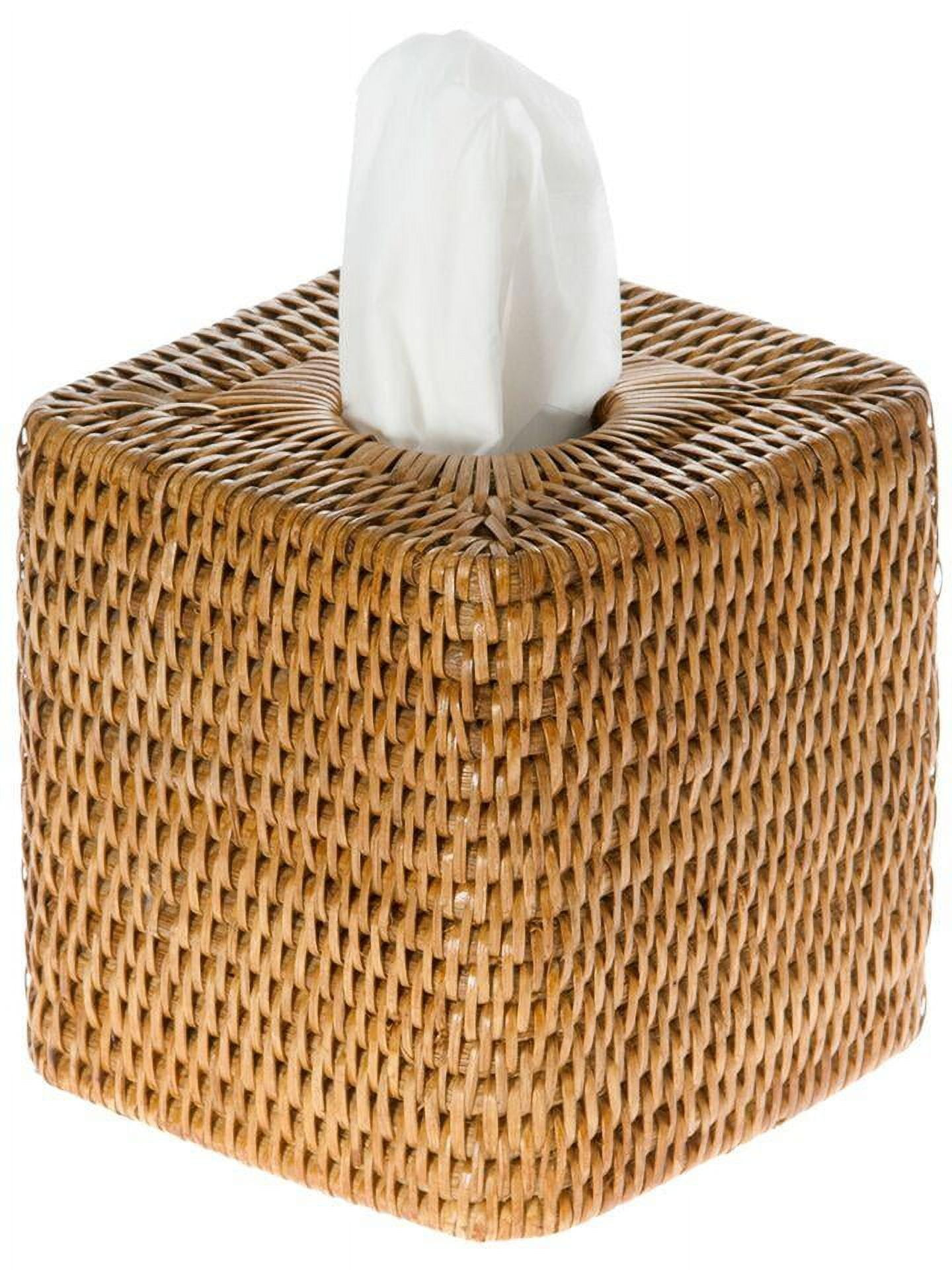 Kouboo Loma Square Rattan Tissue Box Cover, Square Hand Woven Tissue Holder, Decorative Facial Napkin Holder, Honey Brown