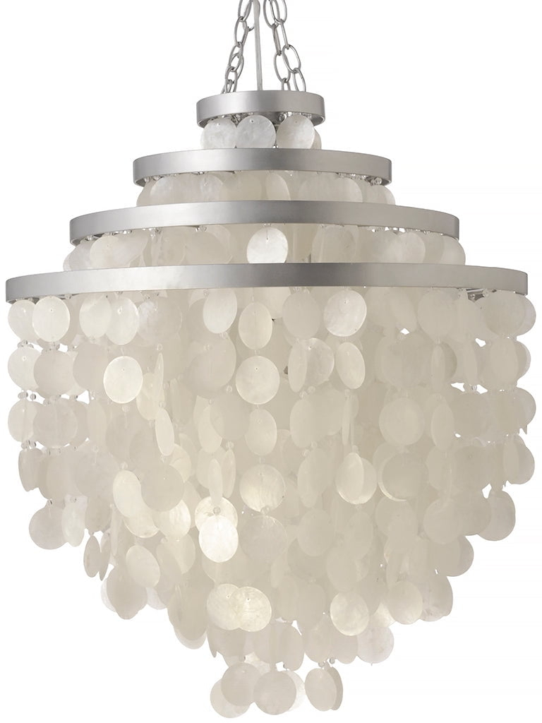 Kouboo Round Chandelier With Round Capiz, Pendant Lighting, Chandelier For Living Room, Dining Table, Bedroom, Kitchen, Natural