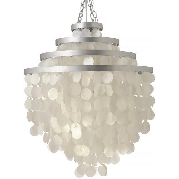 Kouboo Round Chandelier With Round Capiz, Pendant Lighting, Chandelier For Living Room, Dining Table, Bedroom, Kitchen, Natural