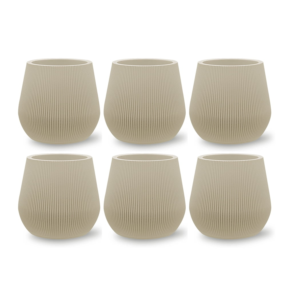 Koyal Wholesale 4" Desert Tan Ribbed Short Vases for Flowers, Fluted Flower Vase, Small Boho Vase, Mid Century Modern