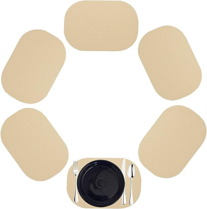 Kraftware Fishnet Oval Placemat 17"x12" (Set/6) Add Fun and Color to your Outdoor Dining – Real Jute Material – Ivory