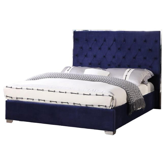 Best Master Furniture Natasha Eastern King Velvet Platform Bed, Blue