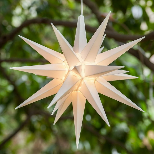 Kringle Traditions 14” White Moravian Star Christmas Star Light, White Christmas Star Outdoor Christmas Decoration