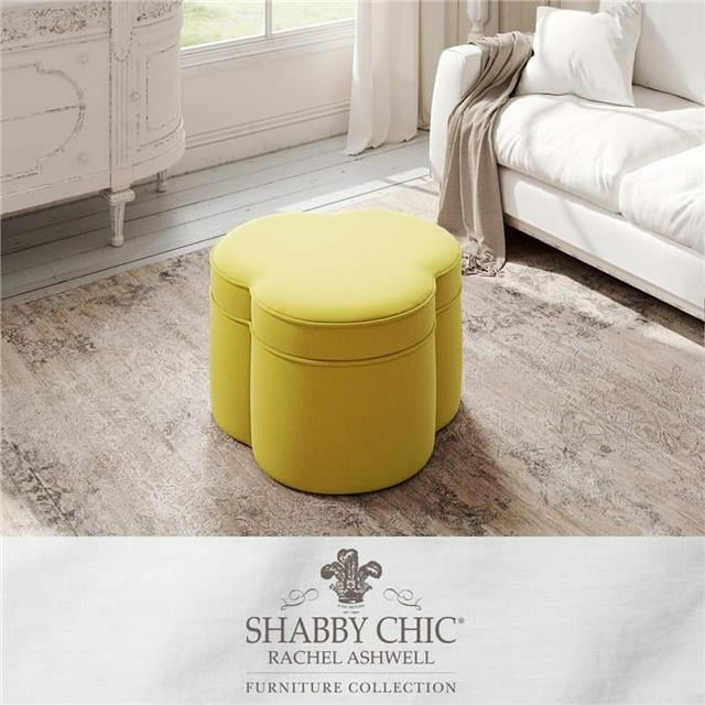 Kristin Ottoman Yellow Velvet 28L x 28W x 17.7H Upholstered Storage