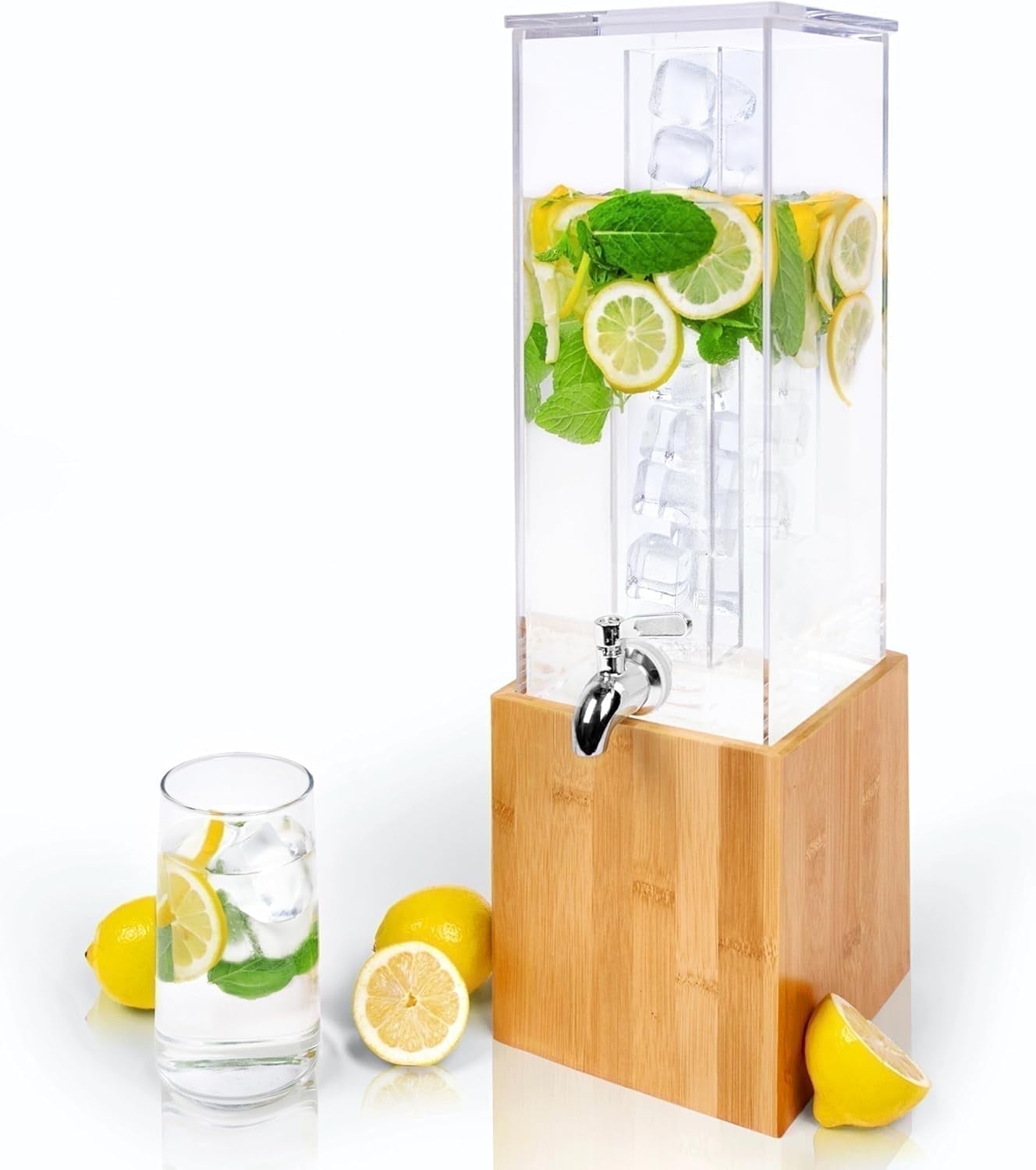 Ksestor Acrylic Beverage Dispenser with Ice Core , Stainless Steel Spigot and  with Leak Proof Feature -1.25 Gallon