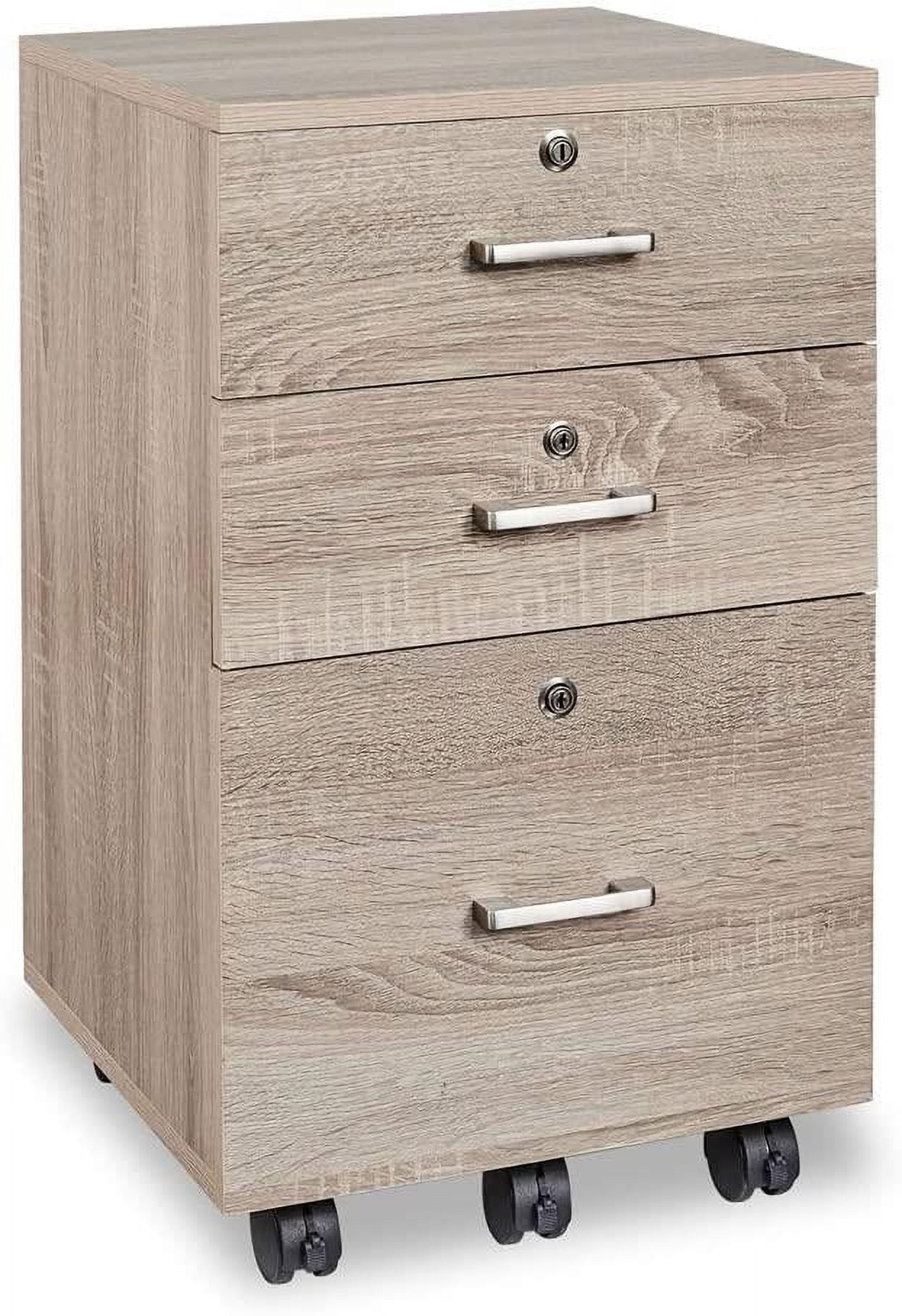 Ktaxon 3-Drawer Rolling Wood File Cabinet with Lock, Portable Vertical Mobile Wooden Storage, Business Filing Cabinet for Home Office,Oak