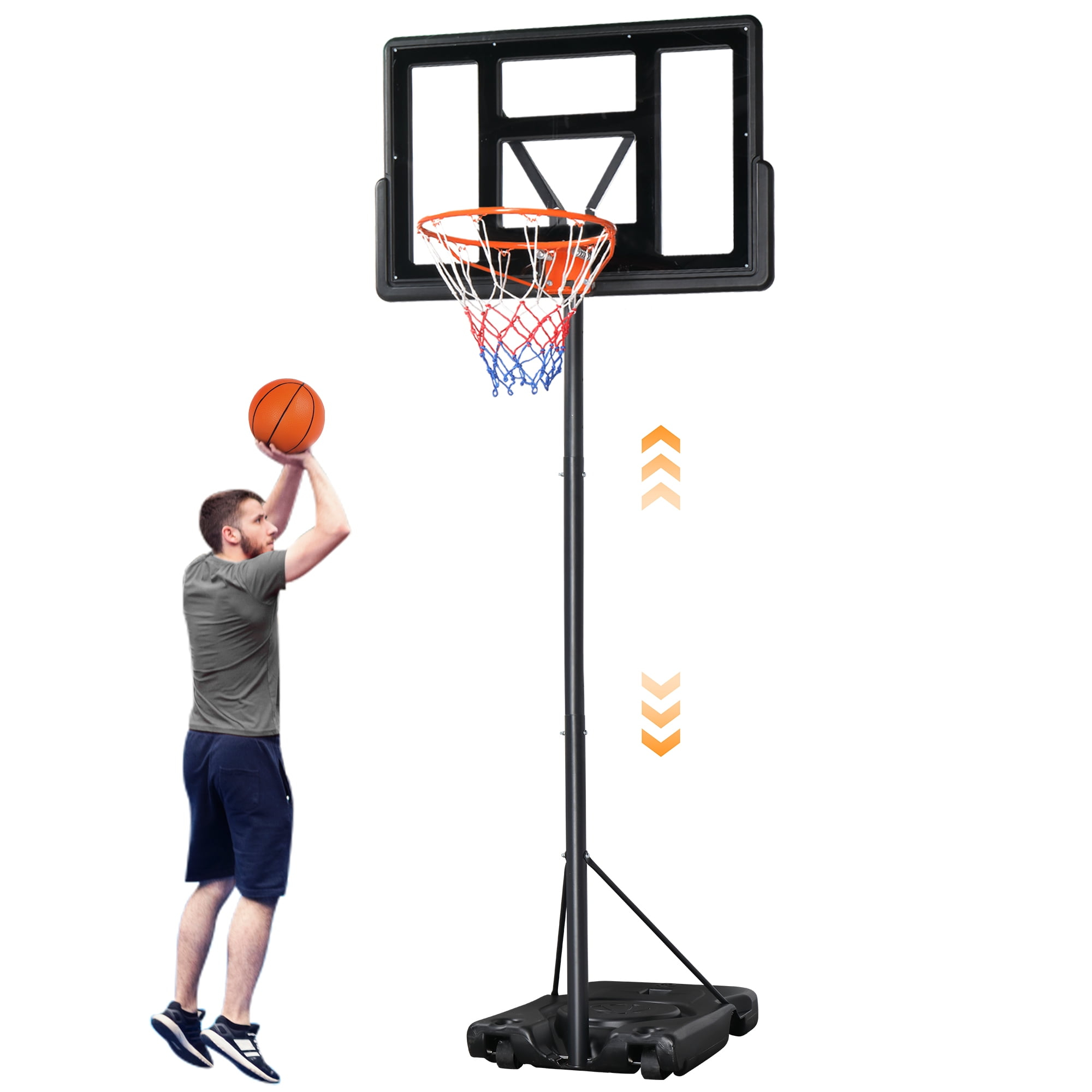 Ktaxon Portable Basketball Hoop Outdoor, Basketball Goal System 4.4-10ft Height Adjustable, 44inch Shatterproof Backboard, Gray Orange