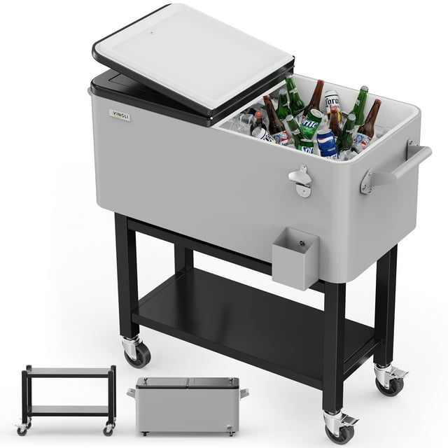 Ktaxon 80-Quart Rolling Cooler Cart Patio Cooler Outdoor Cooler  with Wheels