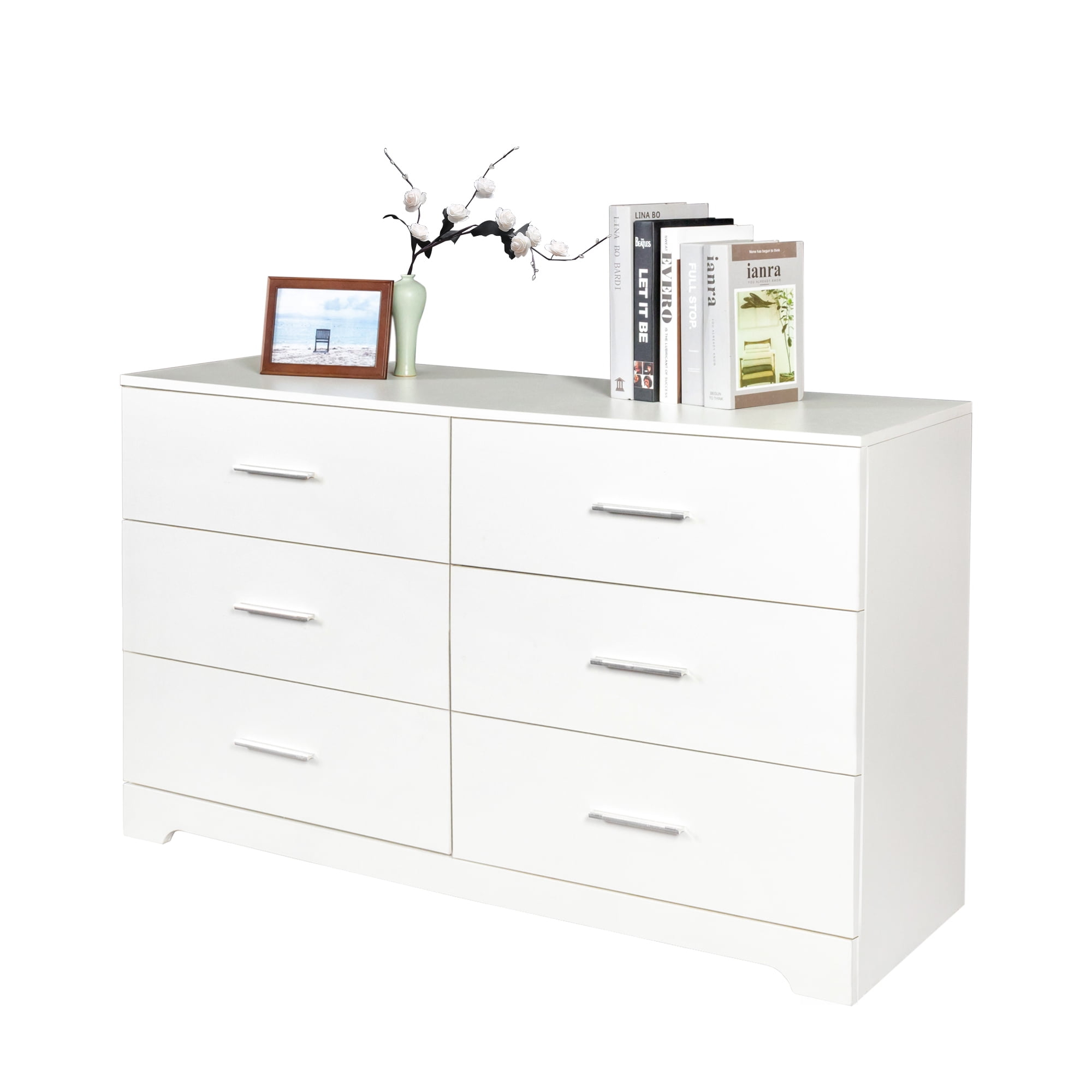 Ktaxon Bedroom Dresser with 6 Drawers, Wooden Double Dresser for Entryway, Wide Storage Cabinet for Living Room, White