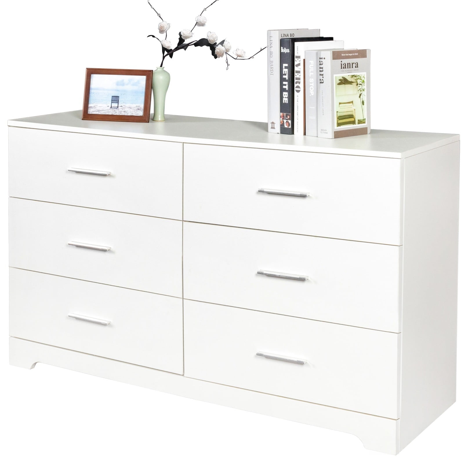 Miekor 6 Drawer Double Dresser for Bedroom, Wide Storage Cabinet for Living Room Home Entryway, White G6054