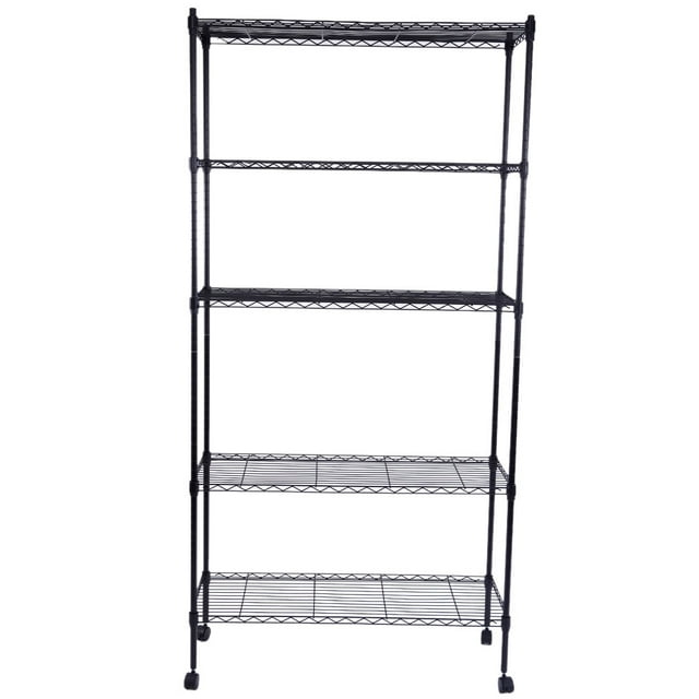 Ktaxon Black 5 Tier Rolling Steel Shelving Unit Wire Shelves Garage Shelving Storage Racks,On wheels