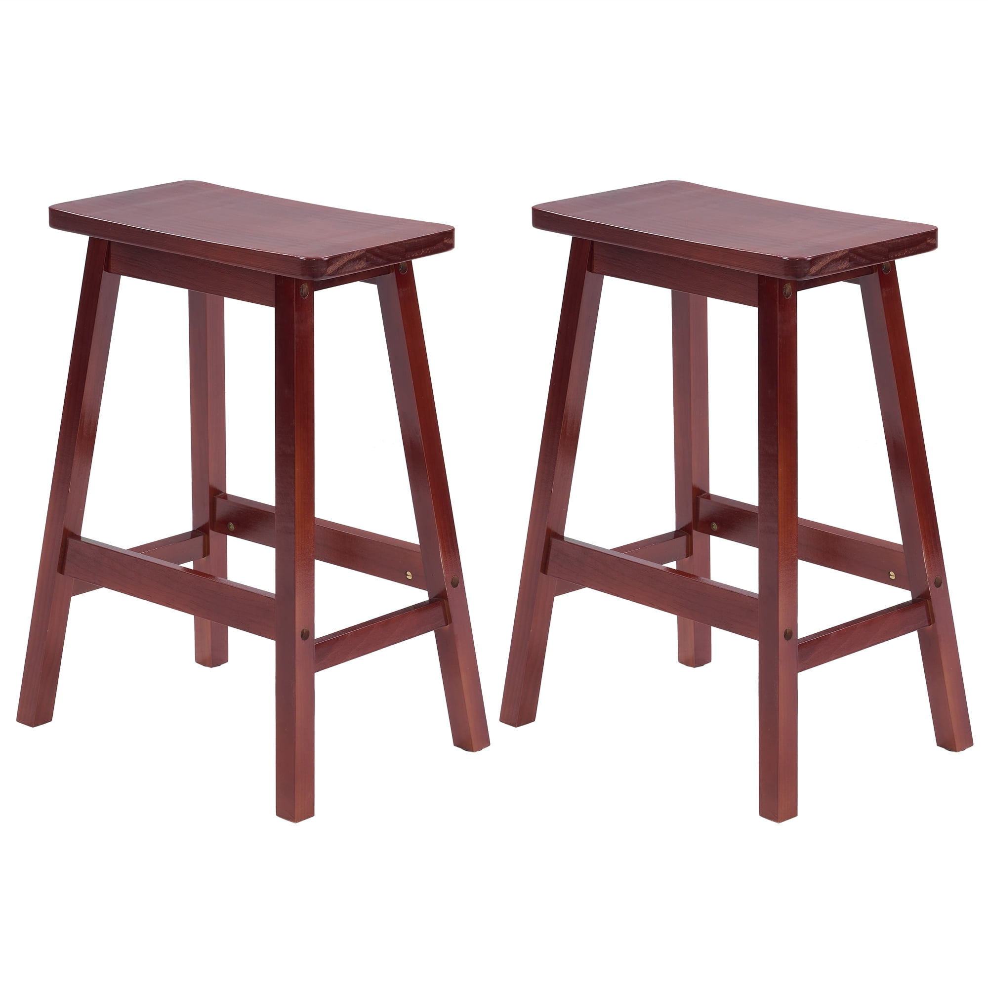 QuellQuest Bar Stools Set of 2 for Kitchen Counter Solid Wooden Saddle Stools 24-Inch/30-Inch Height (Brown, 24 in)