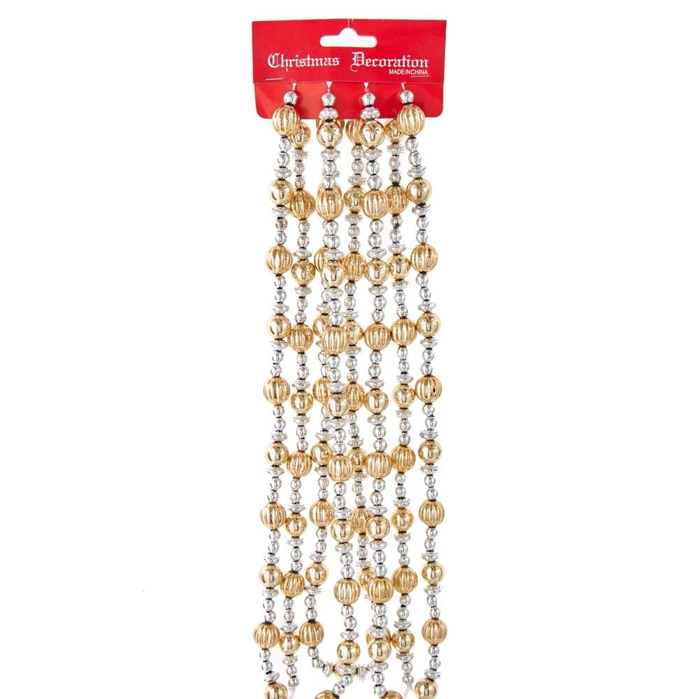 Kurt S. Adler 9-Foot Shiny Silver and Gold Beaded Garland