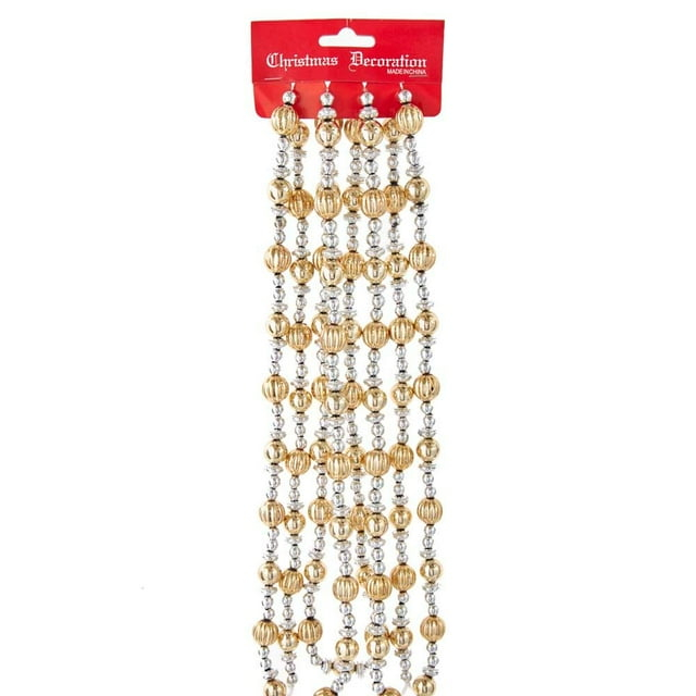 Kurt S. Adler 9-Foot Shiny Silver and Gold Beaded Garland