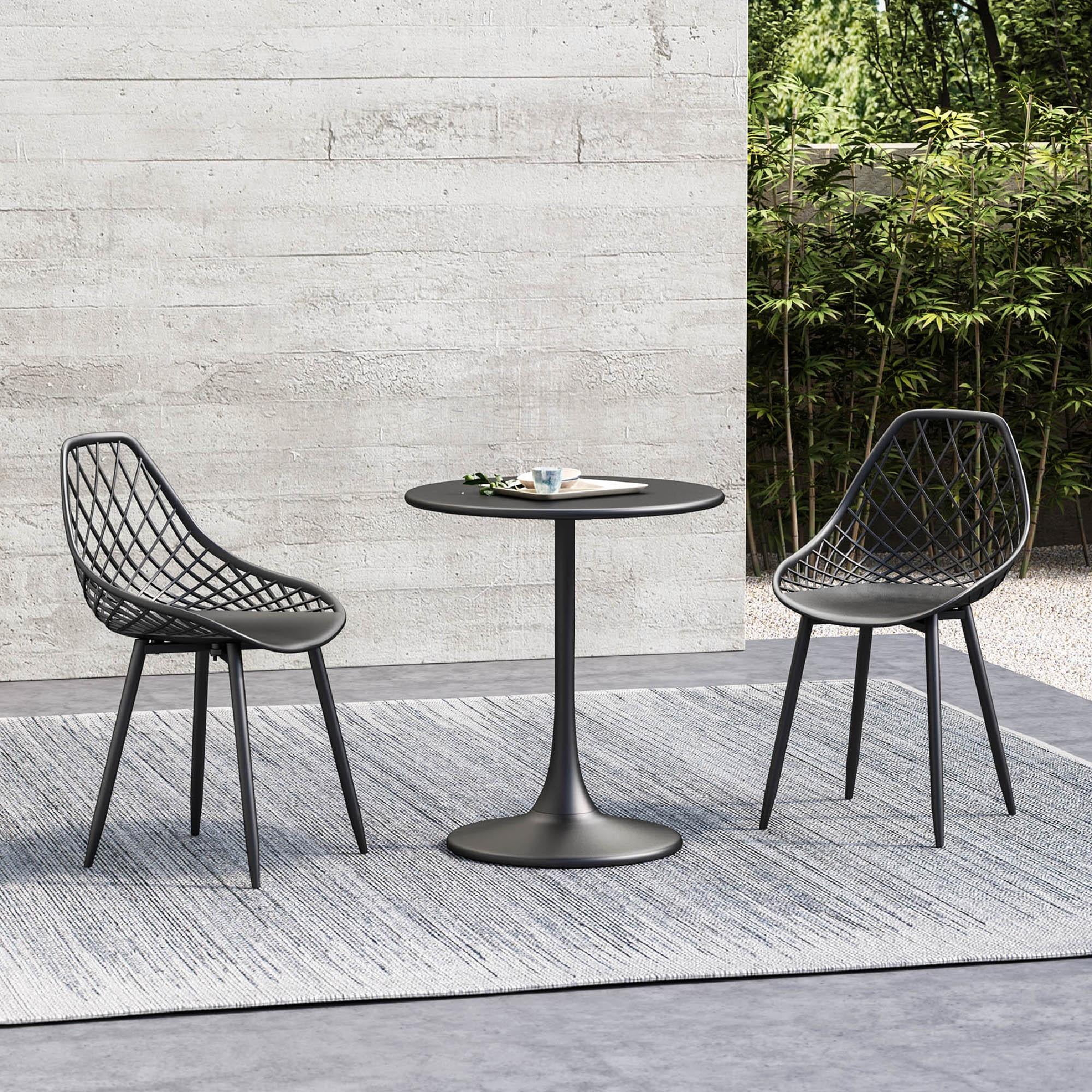 Kurv™ Series Mid-Century Modern Design Bistro Table + Kurv™ Dining Chair Set of 2 - Black