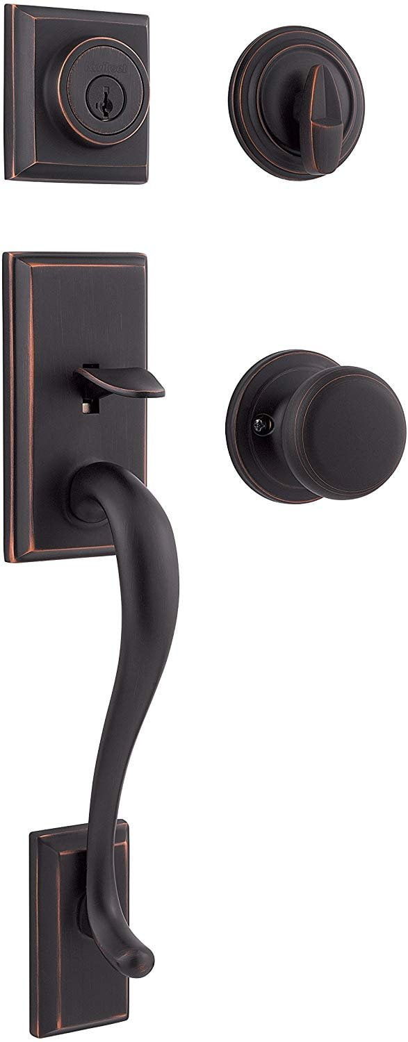 Hawthorne Handleset with Single Cylinder Deadbolt and Juno Door Knob and Rosette