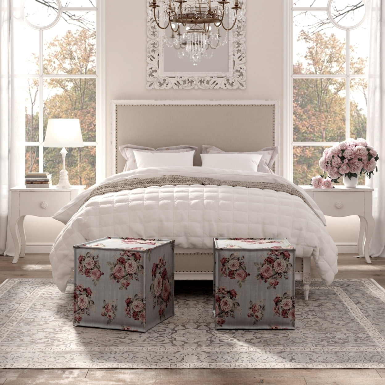 Kyndal Ottoman-Upholstered-Piping Accents -