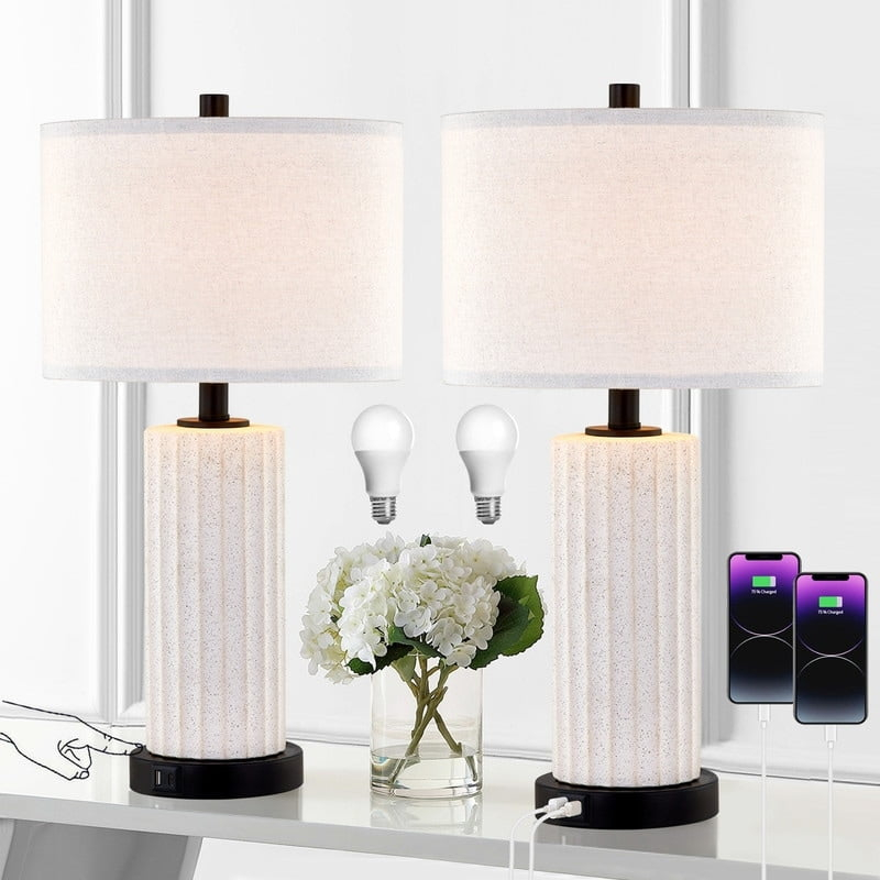 Kyrid 23''Ceramic Table Lamp Set of 2 Touch Control Bedside Lamps with USB Ports and AC Outlets (Bulbs Included)