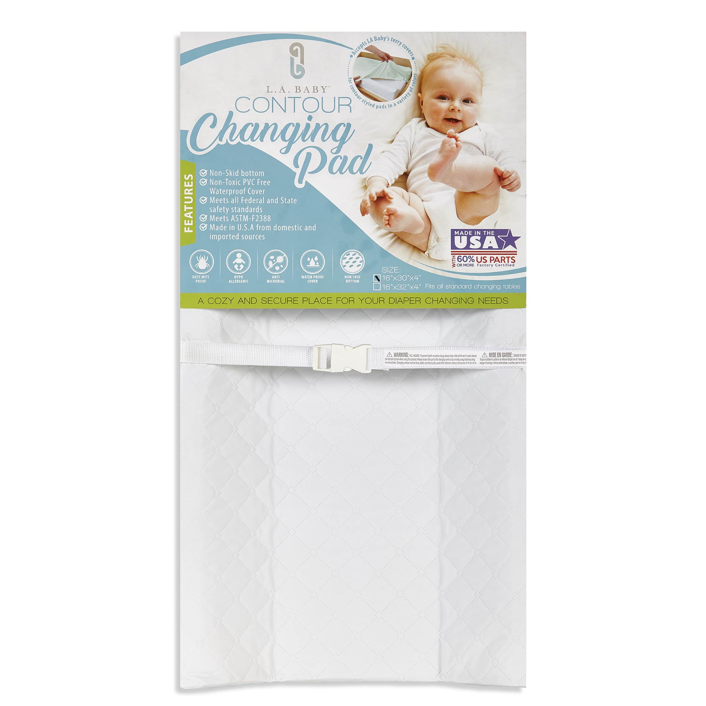 LA Baby 2 Sided Contoured Diaper Changing Pad with Easy to Clean Waterproof Cover, White