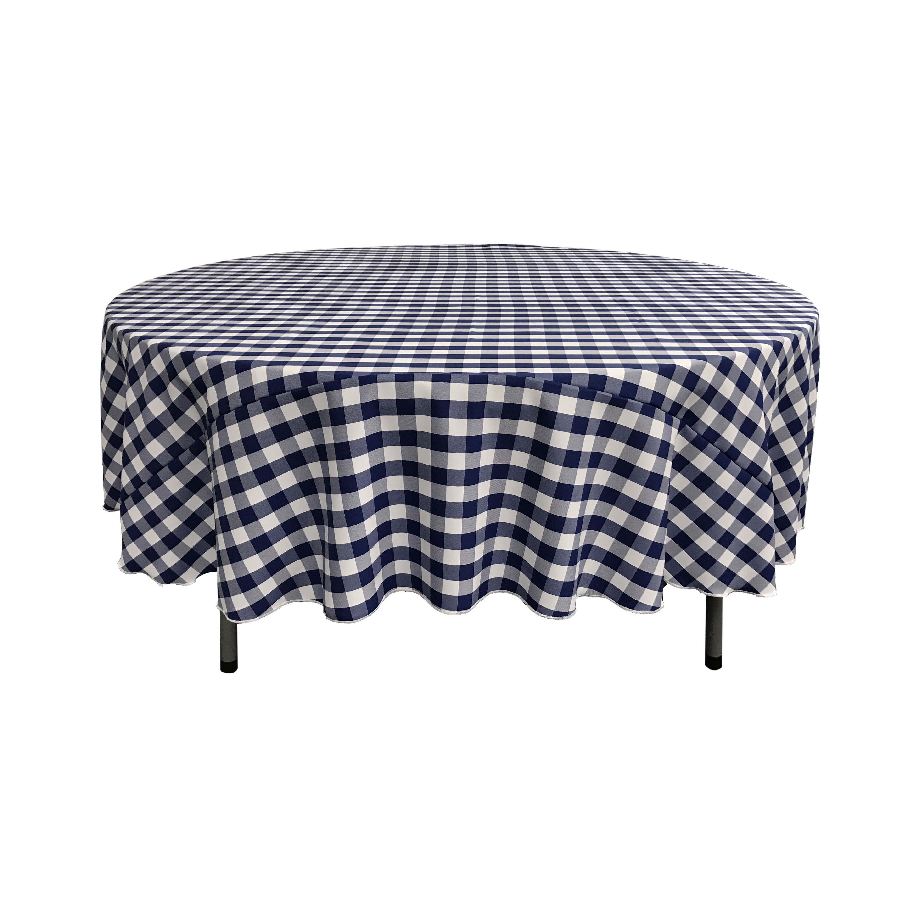 LA Linen Polyester Gingham Checkered 90-Inch Round Tablecloth, Navy and White