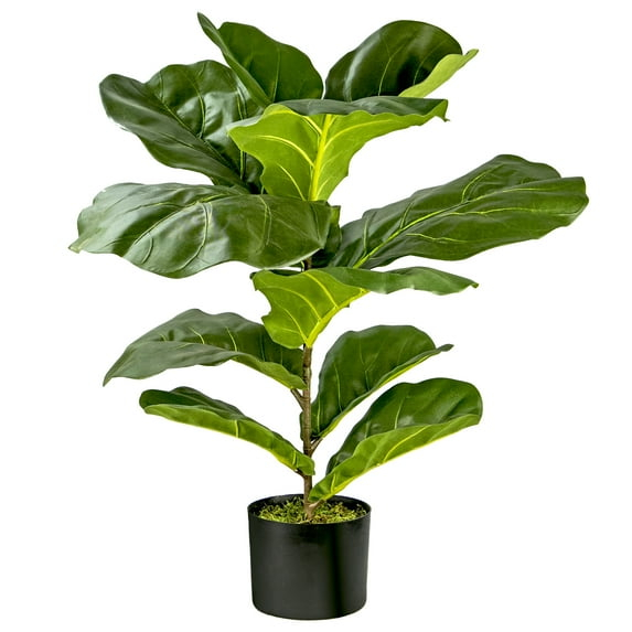 LCG Florals 30" Artificial Fiddle Leaf Fig Bush in Plastic Black Pot