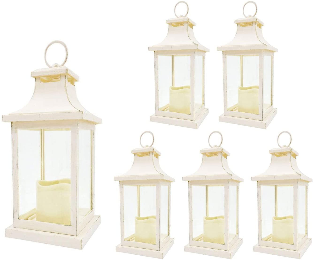 LED Decorative Lanterns - Set of 6 - Kate Aspen Vintage Rustic Home Dcor Lantern Tabel Centerpiece for Wedding, Bridal Shower, Anniversary Party - White/Ivory