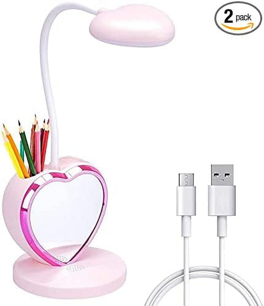 LED Desk Lamp for Kids, Small Desk Lamp with USB Charging Port & Pen Holder and Phone Stand, Cute Lamp with 2 Color Modes,Eye-Caring Study Table Lamp Pink for Girls College Dorm Bedroom Reading