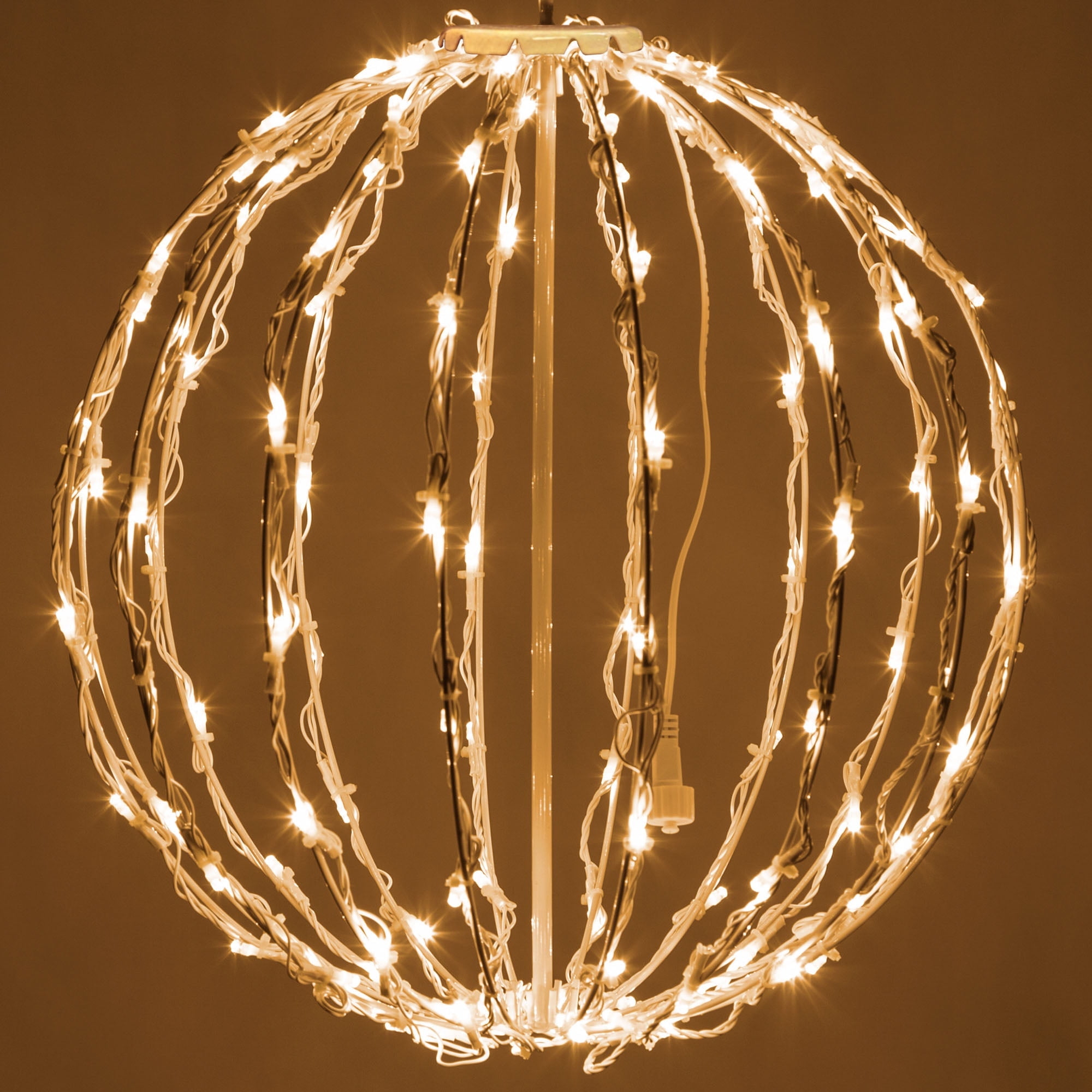 LED Light Ball - Indoor/Outdoor Christmas Light Balls, Light Spheres Outdoor/Sphere Light Fold Flat Metal Frame (16", White Frame/Warm White Lights)