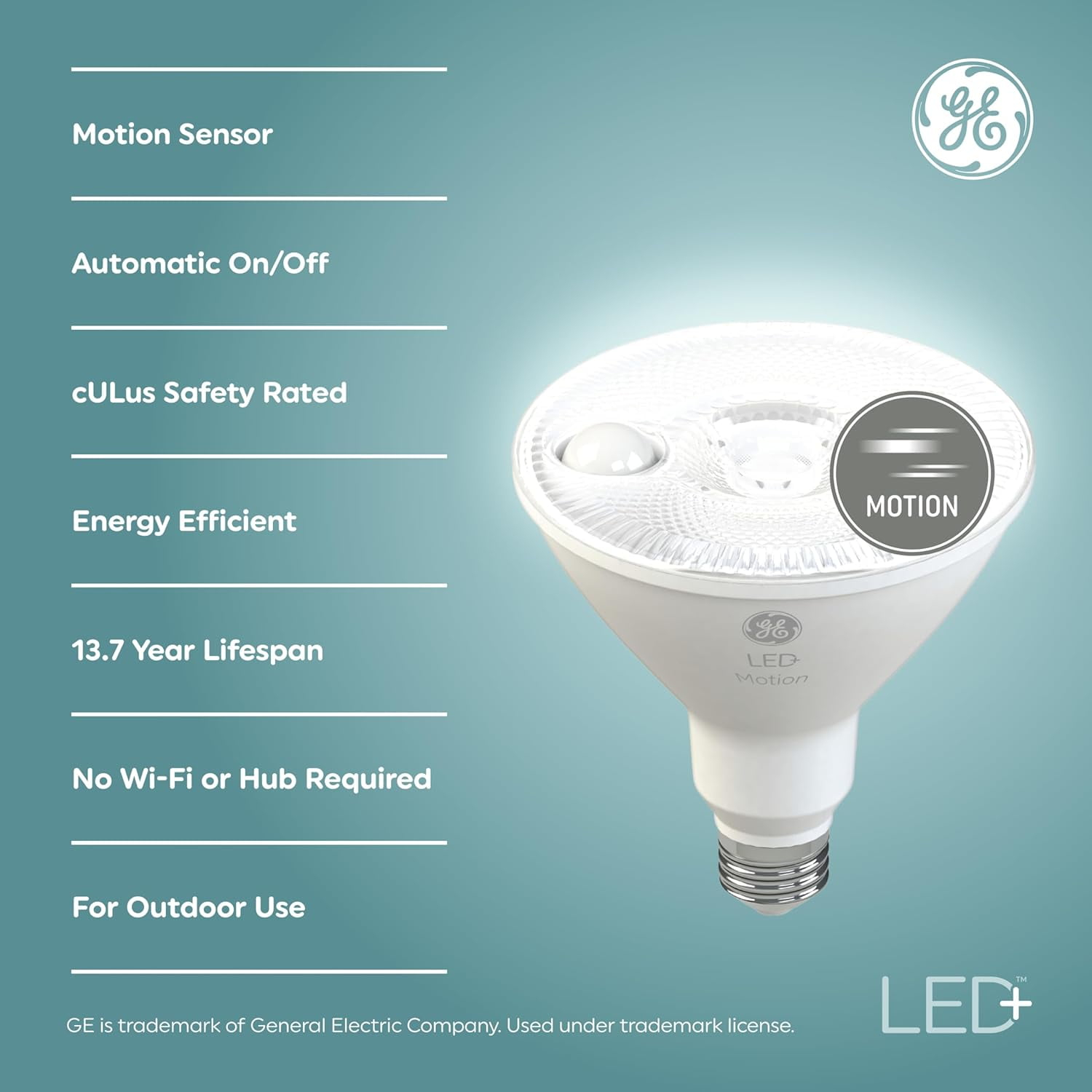 (2 pack) GE LED+ Motion LED Light Bulbs, 15 Watt, Security Light, PAR38, Medium Base