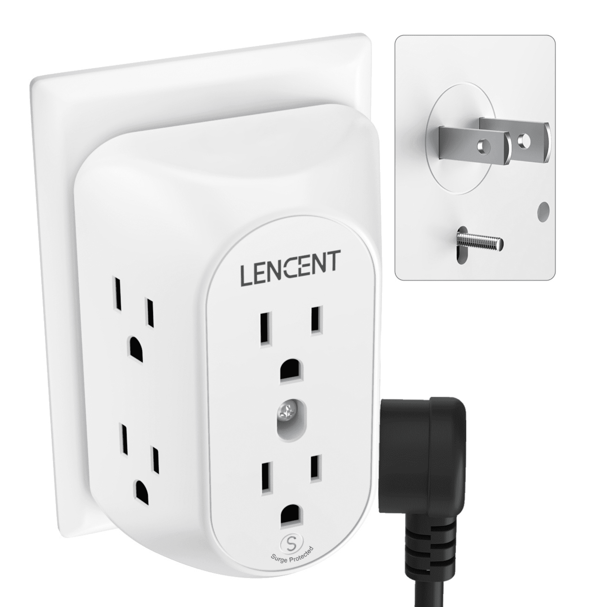LENCENT Outlet Extender,Multi Wall Plug 2 to 3 Prong Outlet Adapter,6 Way Outlet Surge Protector,Wall Tap for Non-Grounded Outlet splitter