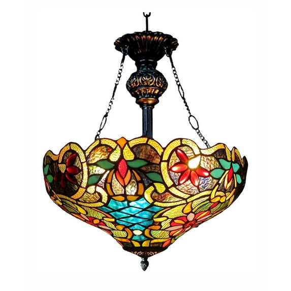 Chloe Lighting Leslie Tiffany-Style Victorian 2 Light Inverted Ceiling Pendent 18`` Shade