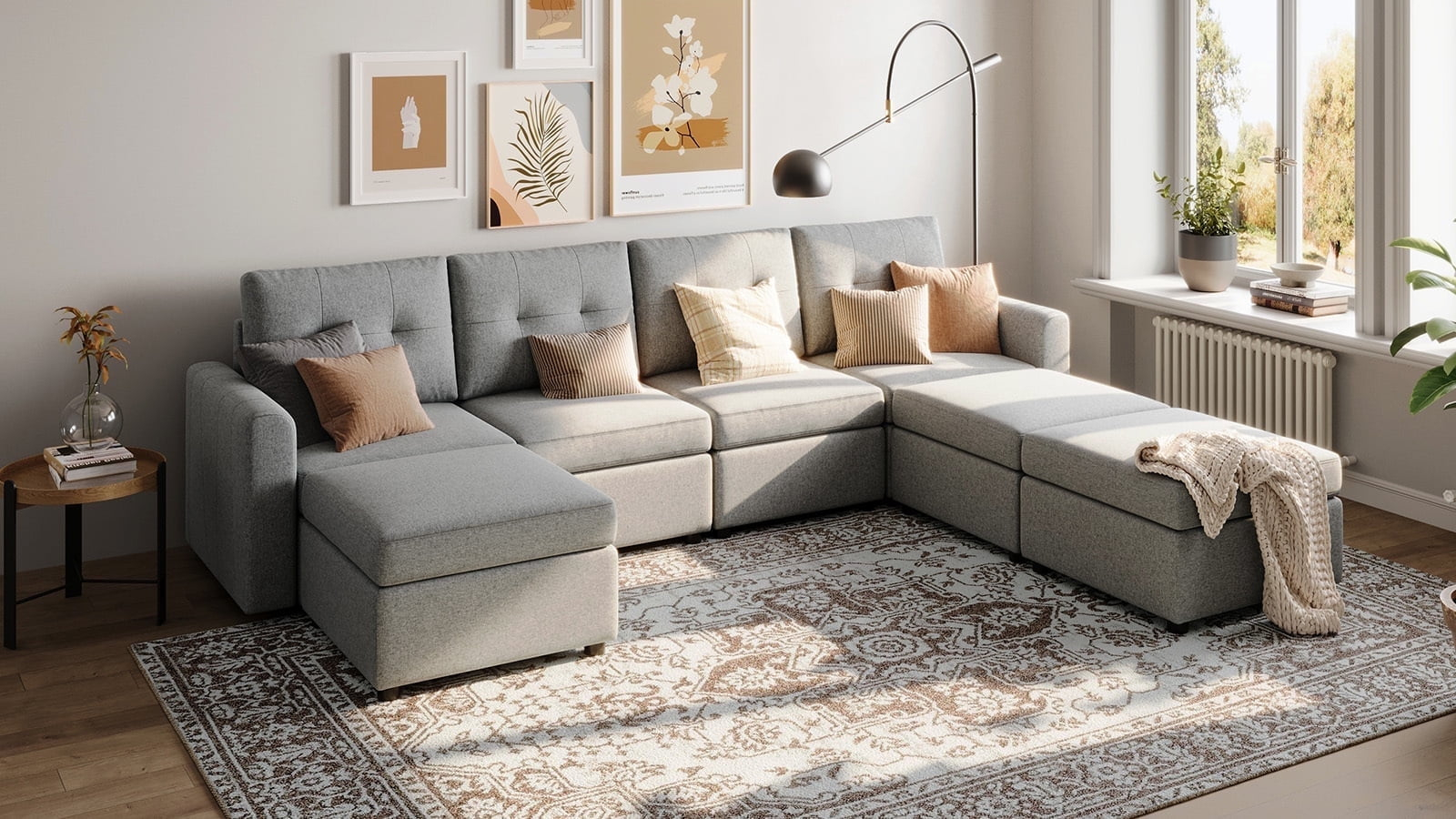 LINSY HOME Oversized Modular Cloud Sectional Sofa, RUBIK III 7 Seat Storage Couches and Sofas, Sectional Couches for Living Room with Reversible Chaises, Light Gray