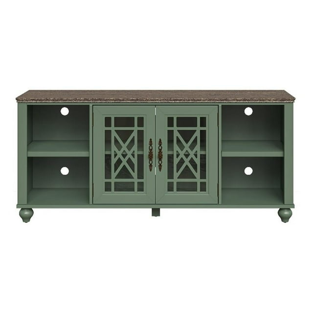 LIVILAND 60" Vintage TV Stand with Carved Doors for TVs Up to 70" - Green