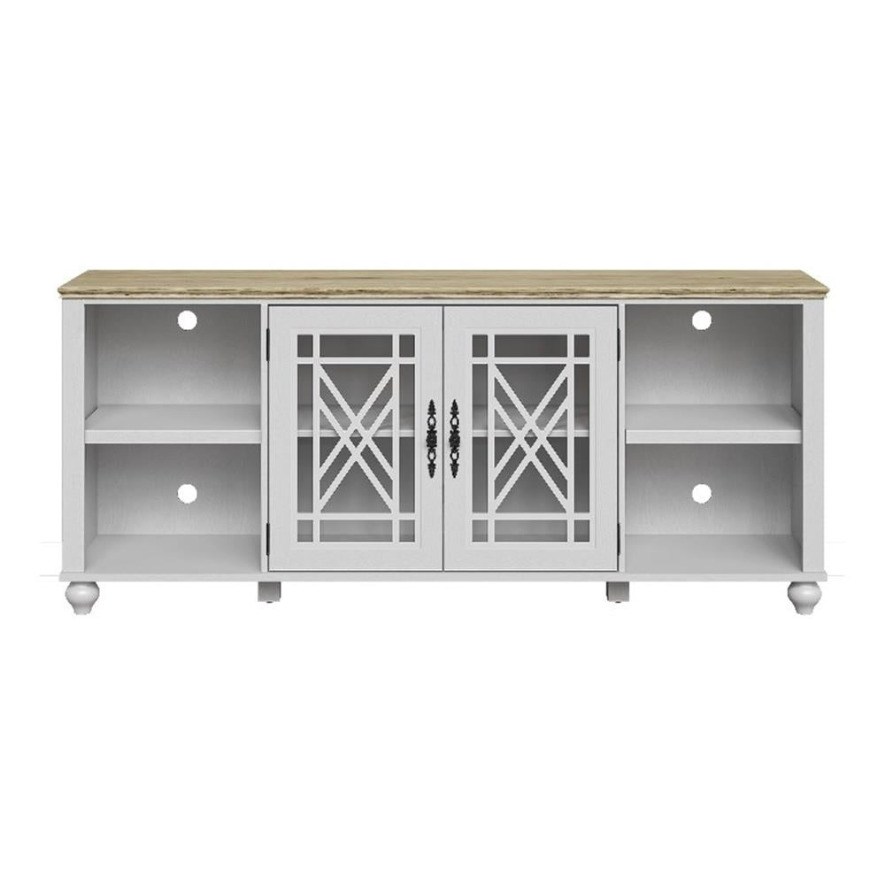 LIVILAND 70" Vintage TV Stand with Carved Doors for TVs Up to 80" -Grayish-white