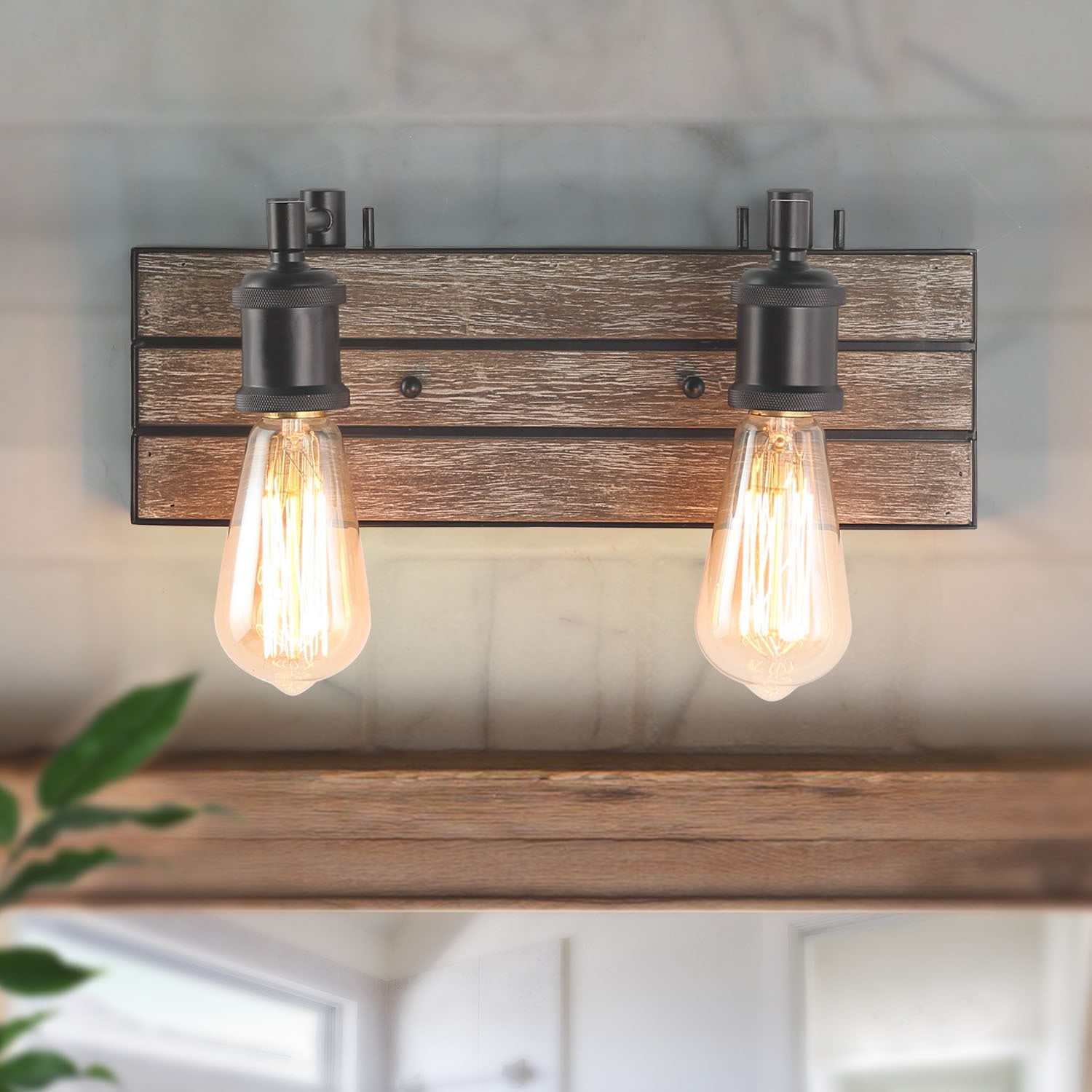 LNC 2-Light Vanity Lights Rustic Wall Sconces Wood Indoor Wall Lights