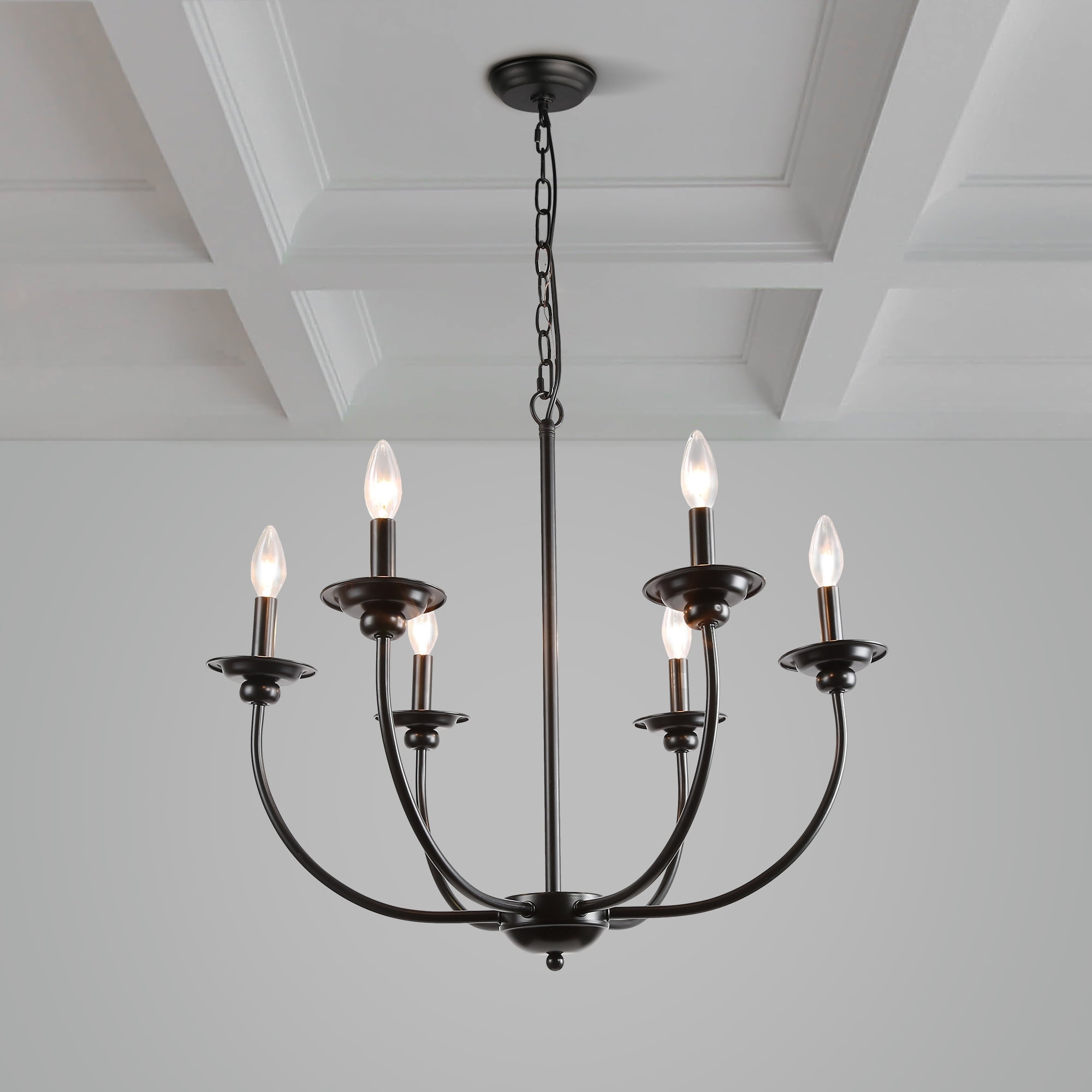 LNC 6-Light Modern/Contemporary Matte Black Large Candle Chandelier