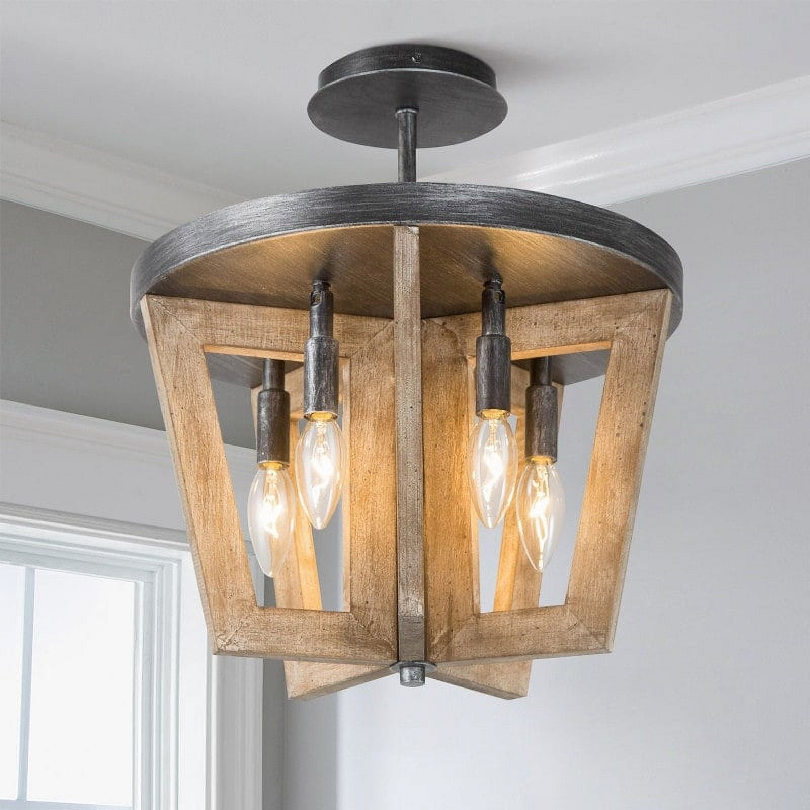LNC Modern Farmhouse 5-light Wood Semi-flush Mount Ceiling Lights - L 14.2" x W 14.2 "x H 14.4"