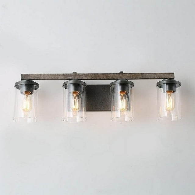 LNC Rustic Industrial Faux Wood 4-Light Black Finish Wall Fixture for Bathroom Glass Shades 4 Count