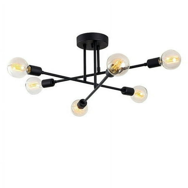 LOHASLED 6-Light Black Modern Sputnik Semi Flush Mount, Industrial Metal Fixtures for Bedroom Dining Room Living Room Hallway Office,Bulb NOT Included